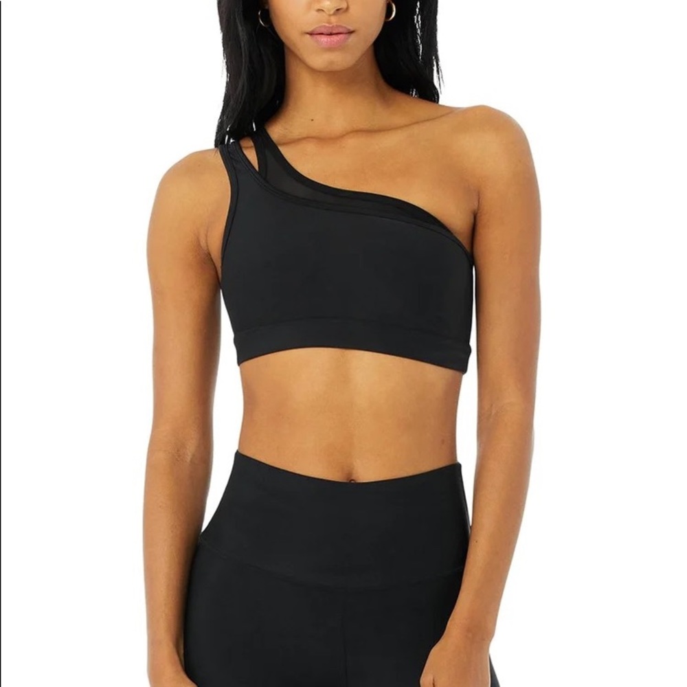 Alo Yoga Womens Airlift Black No Padding One Shoulder Sports Bra Athletic NWT